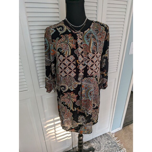 Anthropologie Fig & Flower Dress Womens S Dark Paisley Tunic Boho Hippie Comfy - Picture 1 of 13